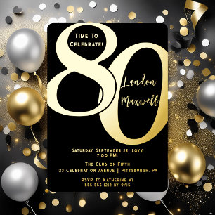 Invitación Con Relieve Metalizado Tipografía Minimalista 80 Cumpleaños 80