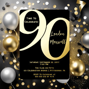 Invitación Con Relieve Metalizado Tipografía minimalista 90 90ª fiesta de cumpleaños