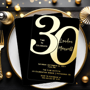 Invitación Con Relieve Metalizado Tipografía Minimalista Cumpleaños 30