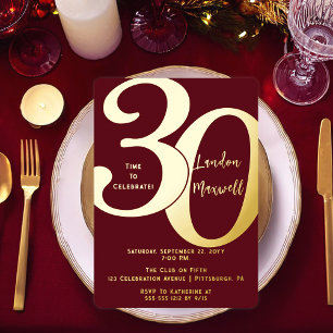 Invitación Con Relieve Metalizado Tipografía Minimalista Cumpleaños 30 30º