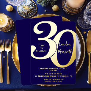 Invitación Con Relieve Metalizado Tipografía Minimalista Cumpleaños 30 30º