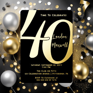 Invitación Con Relieve Metalizado Tipografía Minimalista Cumpleaños 40