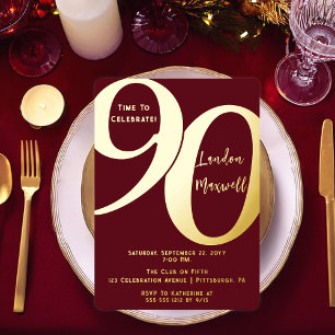 Invitación Con Relieve Metalizado Tipografía Minimalista Cumpleaños 90