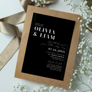 Invitación Con Relieve Metalizado Tipografía minimalista moderna boda negro plata