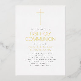 Invitación Con Relieve Metalizado Tipografía minimalista Primera Comunión Real