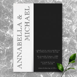 Invitación Con Relieve Metalizado Tipografía moderna Boda blanco negro