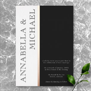 Invitación Con Relieve Metalizado Tipografía moderna Boda blanco negro