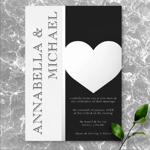 Invitación Con Relieve Metalizado Tipografía moderna Boda blanco negro