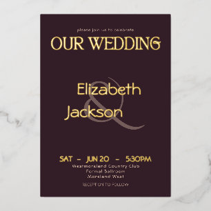 Invitación Con Relieve Metalizado Tipografía Moderna Elegante Bodas Plum Noir Dorado