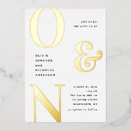 Invitación Con Relieve Metalizado Tipografía moderna en negrita dorada para boda + d