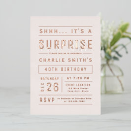 Invitación Con Relieve Metalizado Tipografía moderna rosa dorado Cumpleaños sorpresa