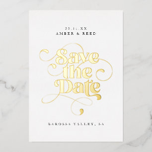 Invitación Con Relieve Metalizado Tipografía moderna Save the Date con oro real