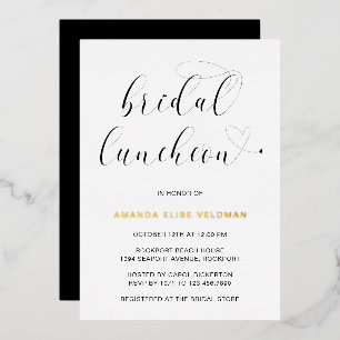 Invitación Con Relieve Metalizado Tipografía Negra Blanca Moderna Almuerzo Nupcial O