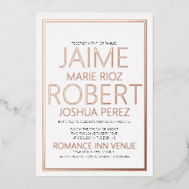 Invitación Con Relieve Metalizado Tipografía negra de boda simple y minimalista con 