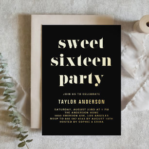 Invitación Con Relieve Metalizado Tipografía Negra Retro Negrita Cumpleaños Dulces 1