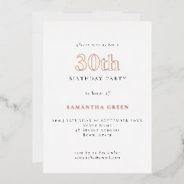 Invitación Con Relieve Metalizado Tipografía Simple Cumpleaños 30 Rosa Dorado