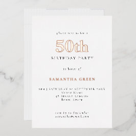 Invitación Con Relieve Metalizado Tipografía Simple Cumpleaños 50 Rosa Dorado