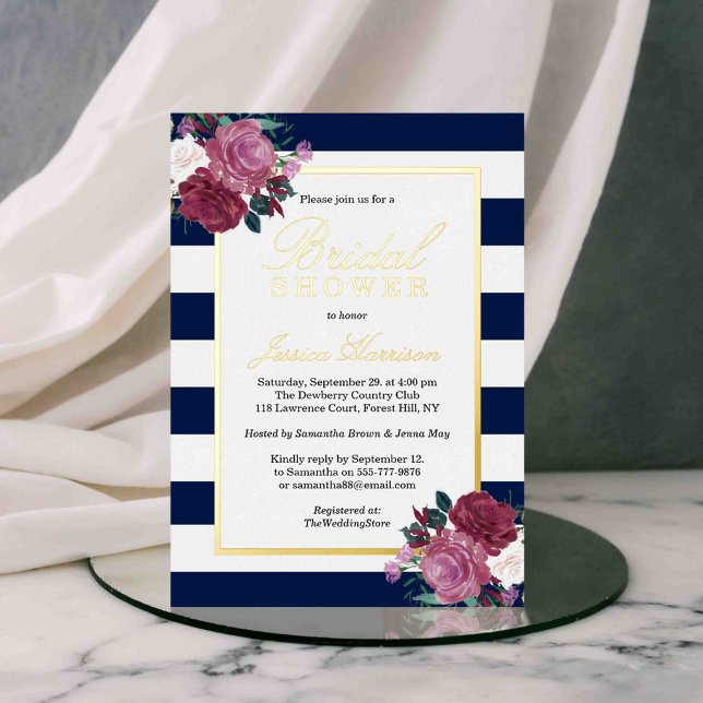 Invitación Con Relieve Metalizado Tiras de moda floral bridal shower real (Subido por el creador)