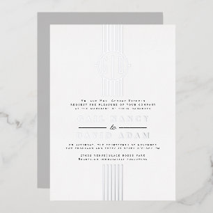 Invitación Con Relieve Metalizado Tiras de papel de plata real, boda con monograma