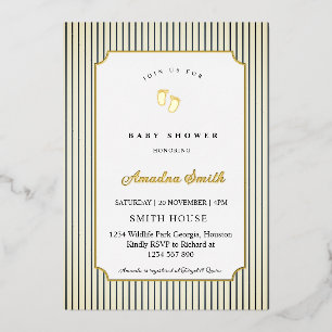 Invitación Con Relieve Metalizado Tiras Modernas para Bebé de Pies Pequeños Duchas d