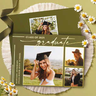 Invitación Con Relieve Metalizado Título de graduación de foto de graduado con letra