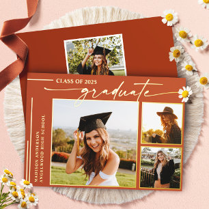Invitación Con Relieve Metalizado Título Moderno de Terracota Fotografía de Graduaci