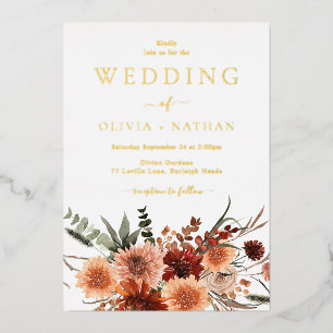 Invitación Con Relieve Metalizado Todas las estaciones Divino Boho Floral Boda Oro