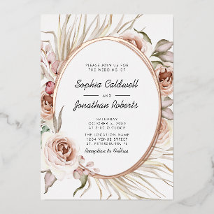 Invitación Con Relieve Metalizado Todo en una boda Boho floral rosa de oro real