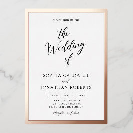 Invitación Con Relieve Metalizado Todo en uno boda caligrafía negra rosa dorada