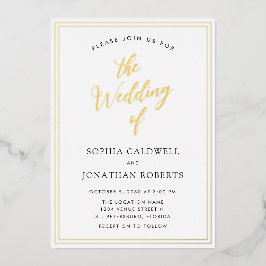 Invitación Con Relieve Metalizado Todo en uno Boda Caligrafía Real de Oro