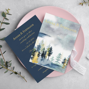 Invitación Con Relieve Metalizado Todo en Uno Boda de Bosque de Acuarela Marina Do