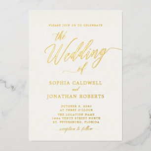 Invitación Con Relieve Metalizado Todo en uno elegante crema de caligrafía dorada bo