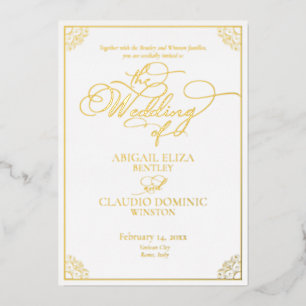 Invitación Con Relieve Metalizado Todo en uno elegante guión Roma Italia Destino
