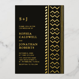 Invitación Con Relieve Metalizado Todos en un moderno monograma Boda oro