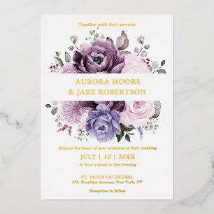 Invitación Con Relieve Metalizado Tonos de Floraciones Polvorientas de Púrpura Malhu
