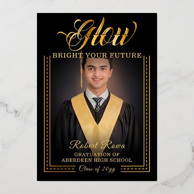 Invitación Con Relieve Metalizado Toque dorado Ilumina tu futuro (Anverso)