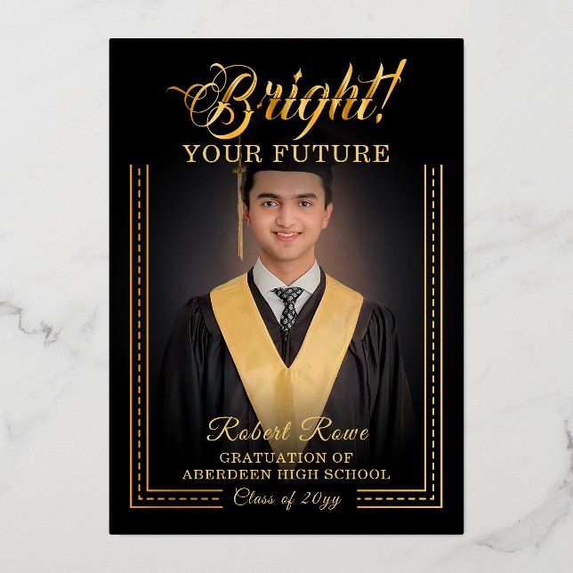 Invitación Con Relieve Metalizado Toque dorado Ilumina tu futuro. (Anverso)