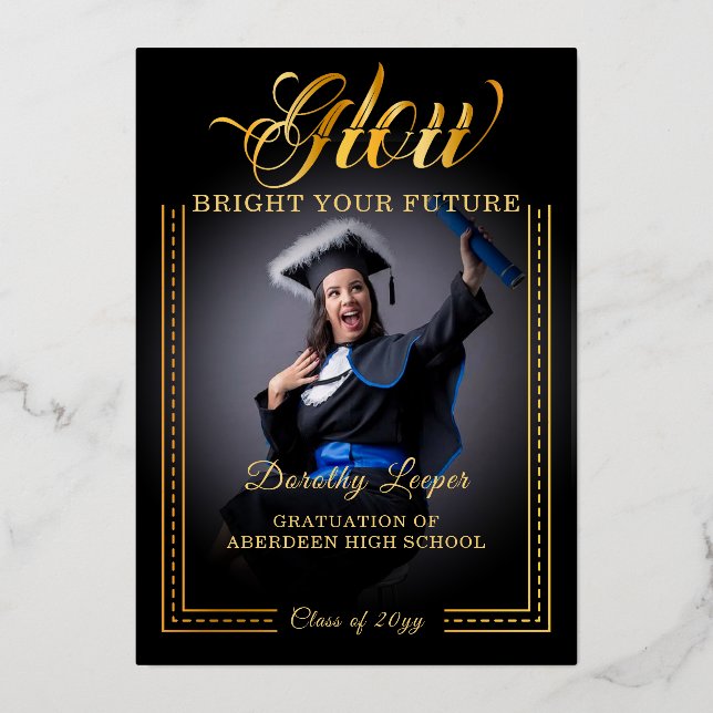 Invitación Con Relieve Metalizado Toque dorado Ilumina tu futuro (Anverso)