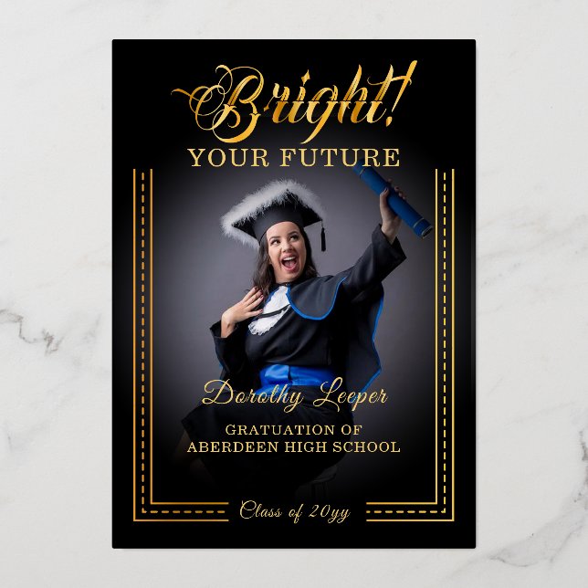 Invitación Con Relieve Metalizado Toque dorado Ilumina tu futuro. (Anverso)