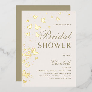Invitación Con Relieve Metalizado Torneos de mariposa dorada para elegante ducha de