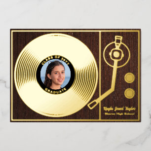 Invitación Con Relieve Metalizado Torno de discos Vintage Graduate