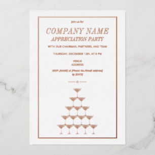 Invitación Con Relieve Metalizado Torre de champán de agradecimiento a la empresa