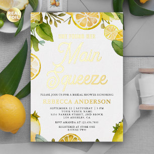 Invitación Con Relieve Metalizado Torta De Limón Main Squeeze Ducha De Novia Citrico