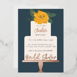 Invitación Con Relieve Metalizado Torta floral amarilla moderna dorada ducha de novi