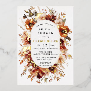 Invitación Con Relieve Metalizado Torta Nupcial de Otoño Rústica Quemada Naranja Bor