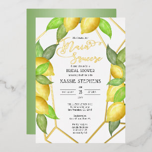 Invitación Con Relieve Metalizado Torta Principal Limones Geométrico Despedida de So