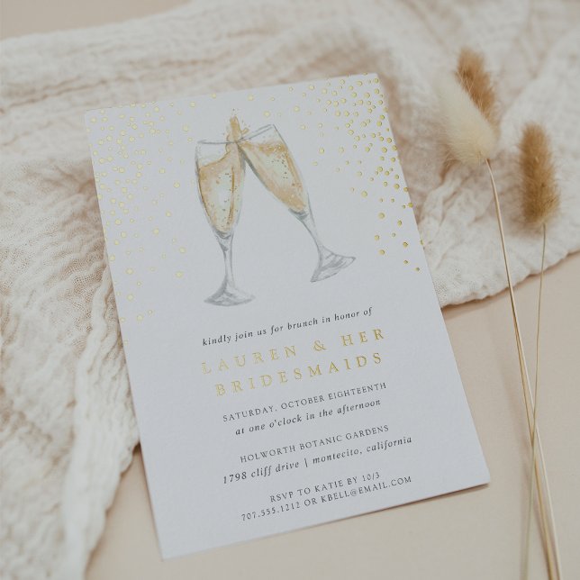 Invitación Con Relieve Metalizado Tosta de champaña | Bridesmaids Brunch Gold (Subido por el creador)