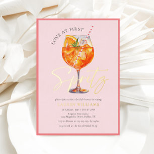 Invitación Con Relieve Metalizado Tostada de cóctel de agua con acuarela rosa para d