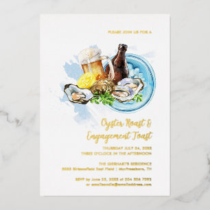 Invitación Con Relieve Metalizado Tostada de compromiso de ostras Fiesta de mariscos