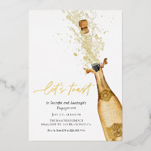 Invitación Con Relieve Metalizado Tostemos el compromiso de champagne